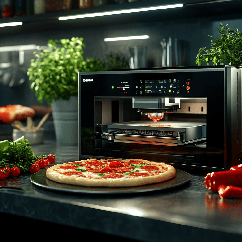 A 3d printer printing a pizza