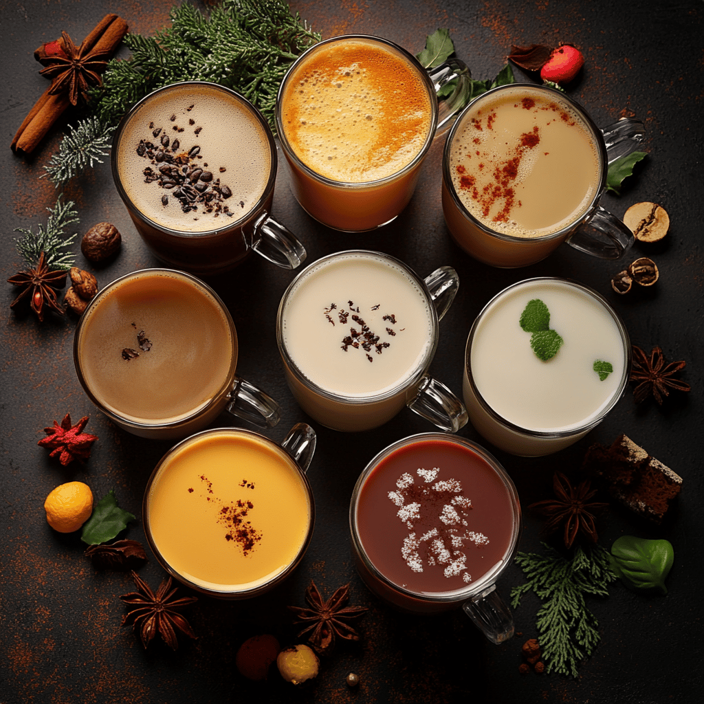 a group of mugs of different types of chai/tea