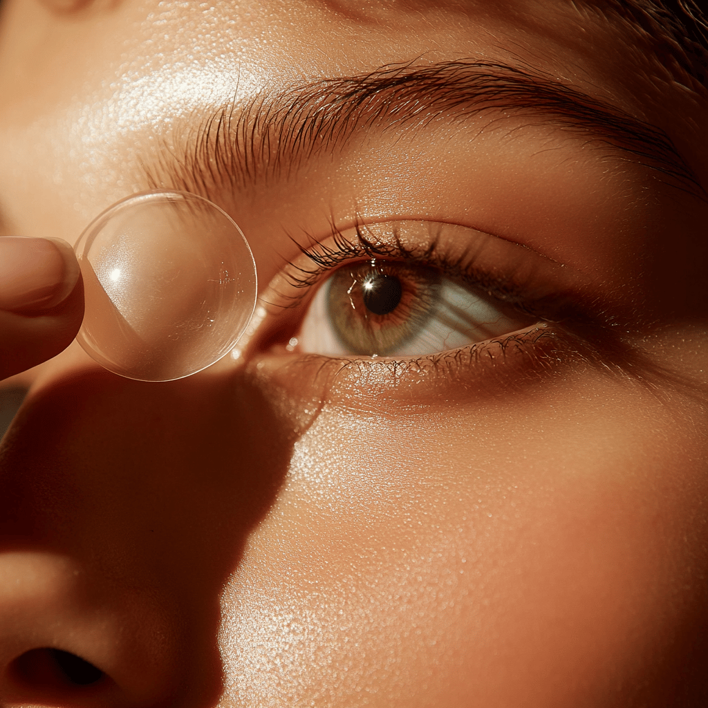 a person putting a contact lens on their eye