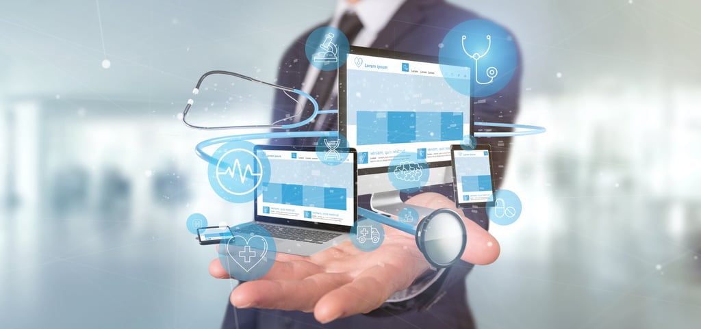 a hand holding a computer depicting user experience