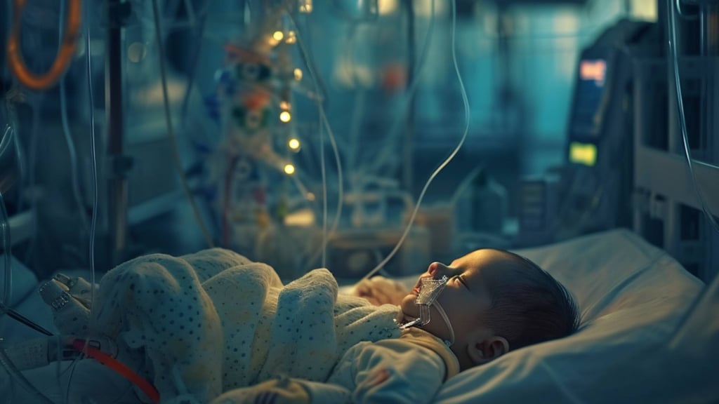a baby in a hospital bed
