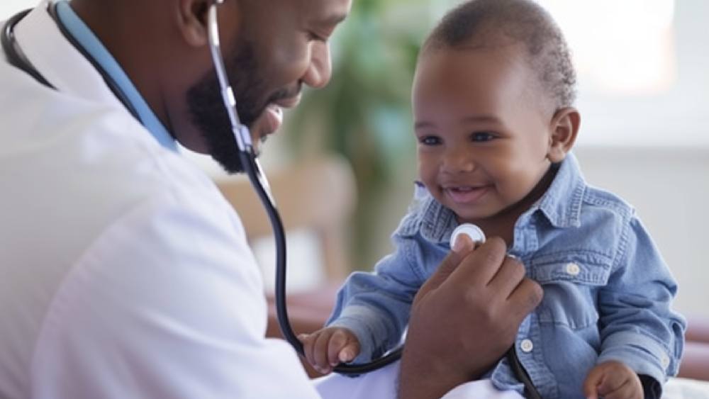 a doctor examining a baby
