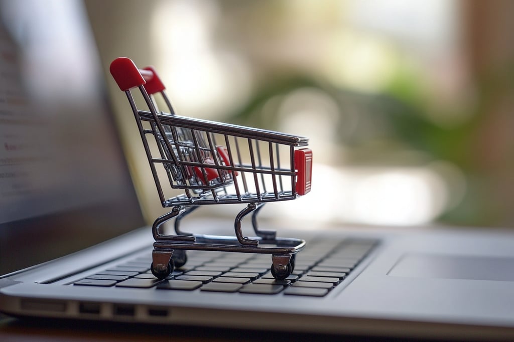 a small shopping cart on a laptop keyboard