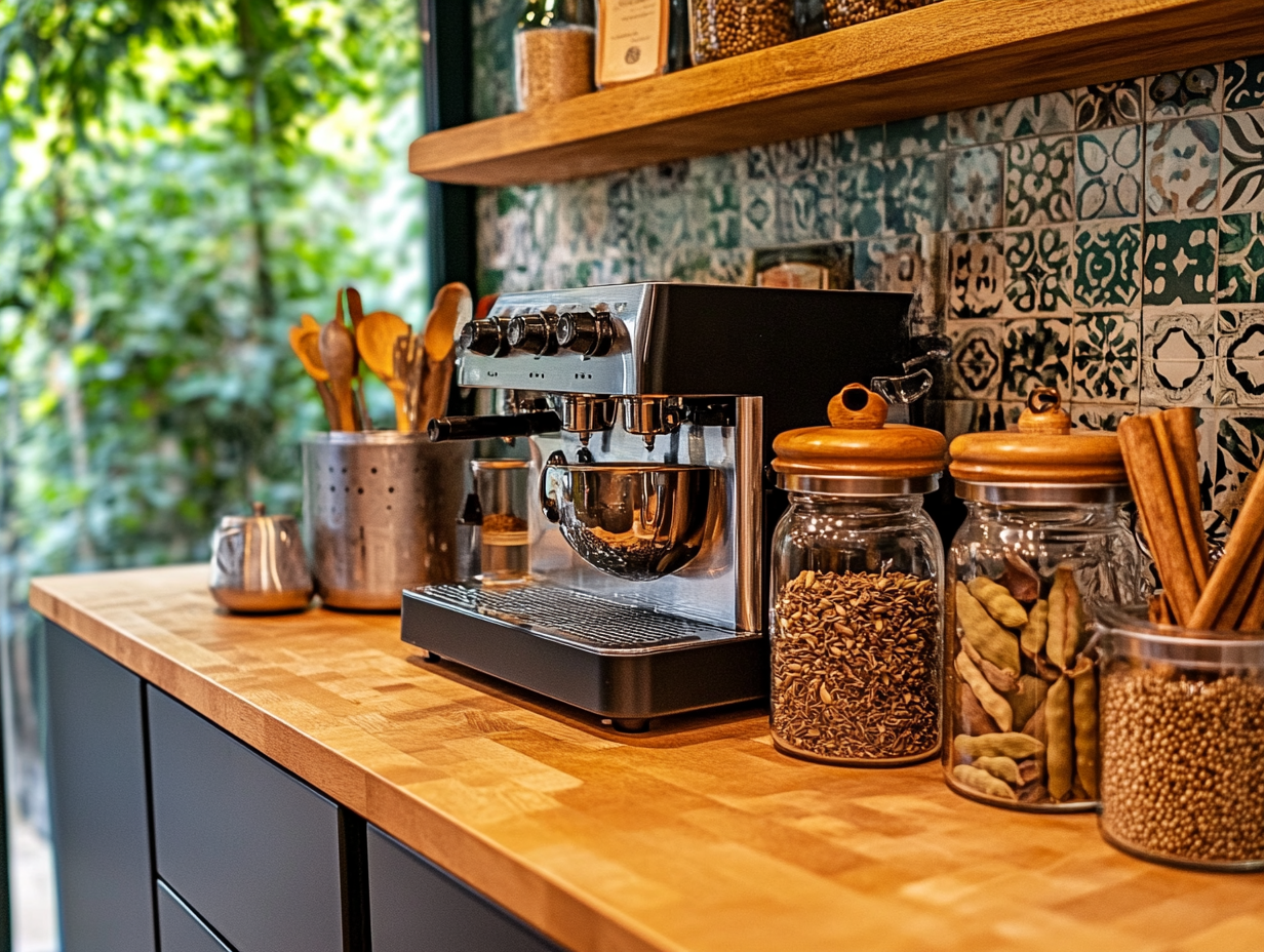 a chai brewing machine in a modern home kitchen