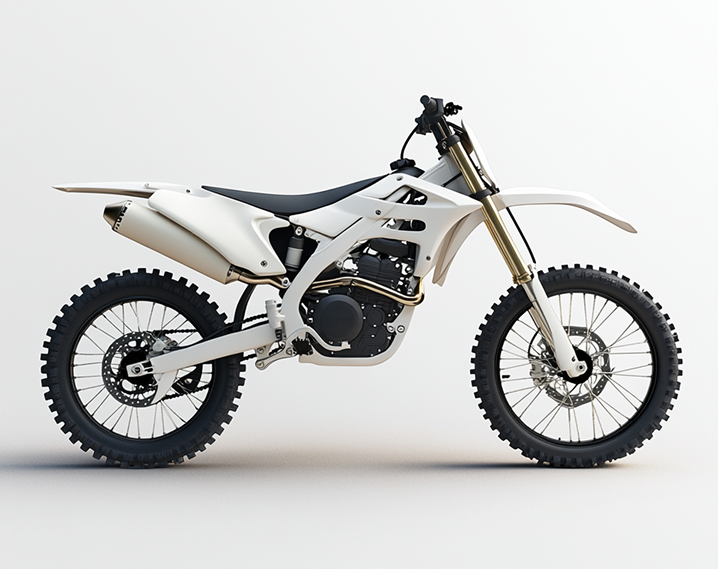 3D-Configurator: a white dirt bike with black wheels